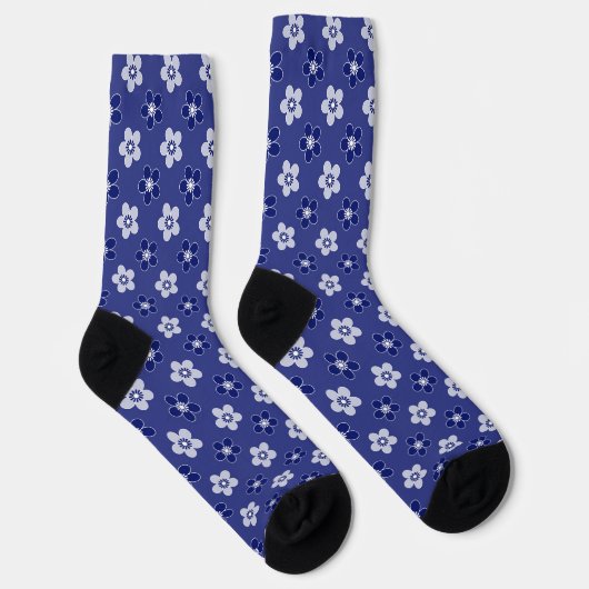 einfache blumenfeste blaue Muster Retro kleine Blu Socken (Rechts)