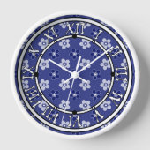 einfache blumenfeste blaue Muster Retro kleine Blu Uhr (Vorderseite)