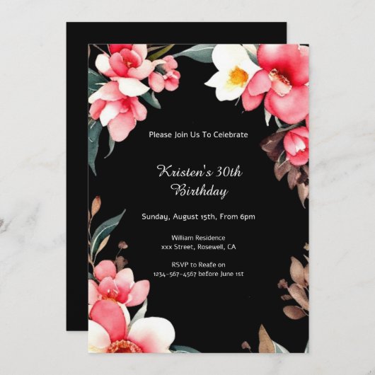 Einfache Blumengeburt Einladung (Vorne/Hinten)