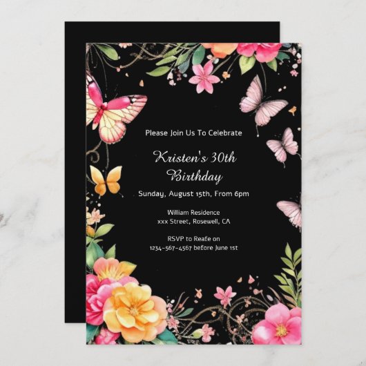 Einfache Blumengeburt Einladung (Vorne/Hinten)