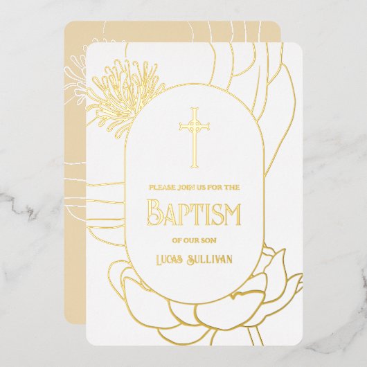 Einfache Blumengoldtaufen Einladung (Vorderseite/Rückseite)