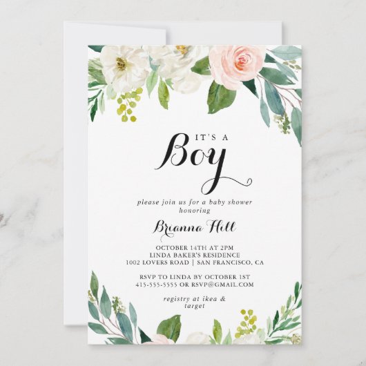 Einfache Blumengrün Es ist eine Baby-Dusche Einladung (Vorderseite)