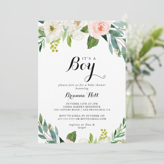 Einfache Blumengrün Es ist eine Baby-Dusche Einladung (Stehend Vorderseite)