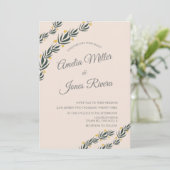 Einfache Blumengrün Gelbe Blume Hochzeit Einladung (Stehend Vorderseite)