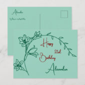 Einfache Blumengrün und Maroon Age Geburtstag Postkarte (Vorne/Hinten)