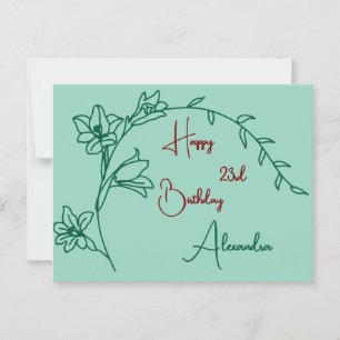 Einfache Blumengrün und Maroon Age Geburtstag Postkarte