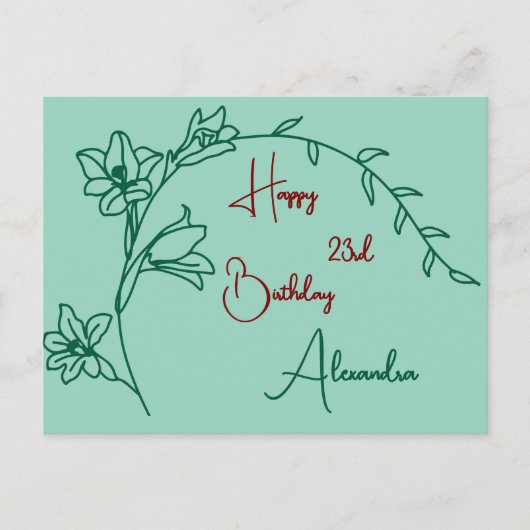 Einfache Blumengrün und Maroon Age Geburtstag Postkarte (Vorderseite)