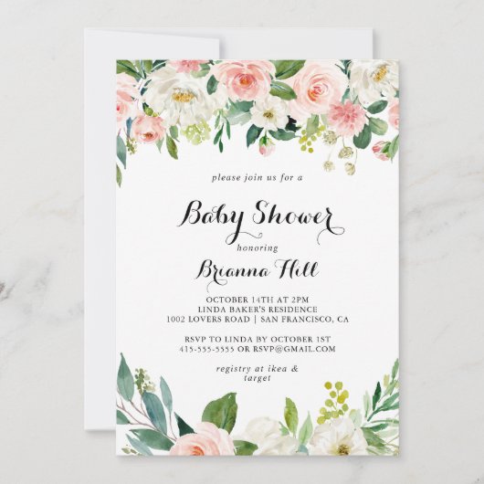 Einfache Blumengrüne Kinderdusche Einladung (Vorderseite)