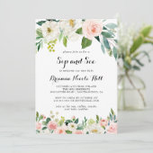 Einfache Blumengrünkalligraphie Sip and See Einladung (Stehend Vorderseite)