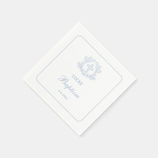 Einfache Blumenhellblauer Taufe Serviette (Ecke)