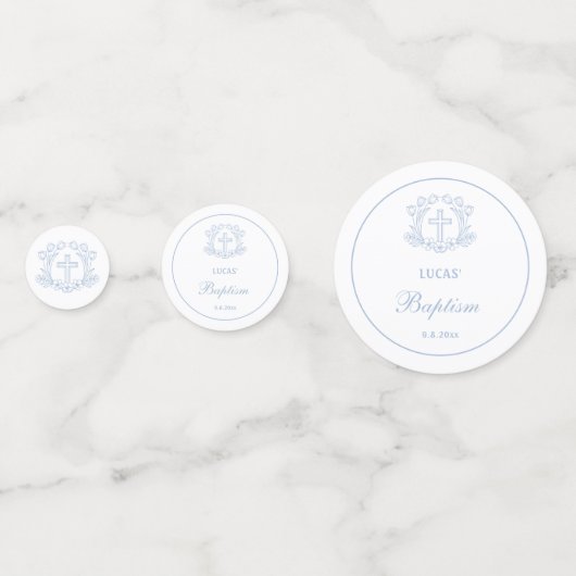 Einfache Blumenhellblauer Tauftisch Konfetti (Vorderseiten)