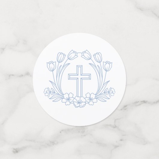 Einfache Blumenhellblauer Tauftisch Konfetti (Klein Vorderseite)