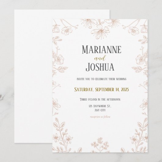 Einfache Blumenhochzeit Einladung (Vorne/Hinten)