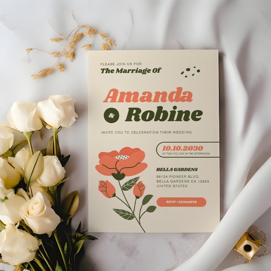 Einfache Blumenhochzeit Einladung