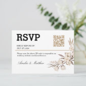 Einfache Blumenhochzeit RSVP I QR Code Elegante Ka (Stehend Vorderseite)
