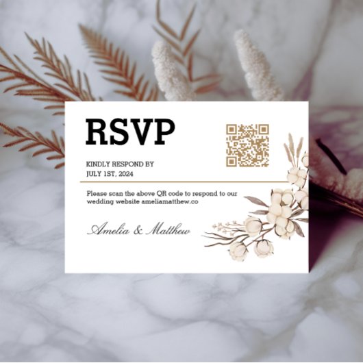 Einfache Blumenhochzeit RSVP I QR Code Elegante Ka Karte