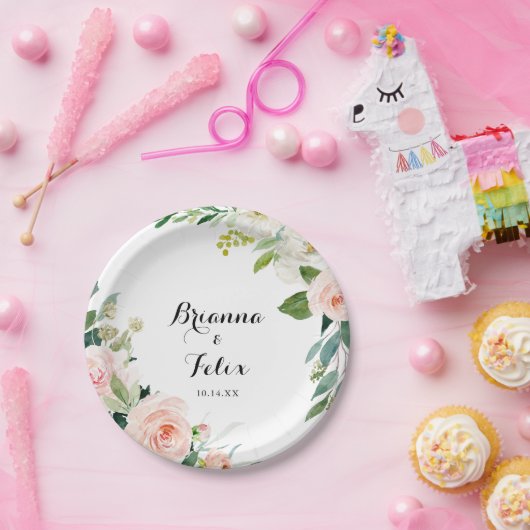 Einfache Blumenkalligrafie Hochzeitstorte Pappteller (Party)