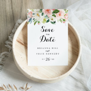 Einfache Blumenkalligraphie Save the Date Postkarte