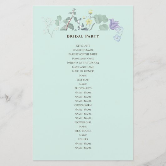 Einfache blumenminimalistische Hochzeitsprogramme (Rückseite)