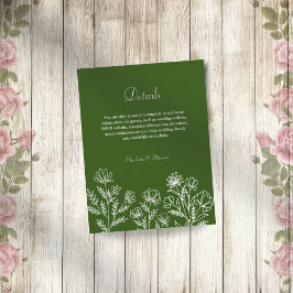 Einfache, blumenolivgrüne Hochzeitskarte Begleitkarte