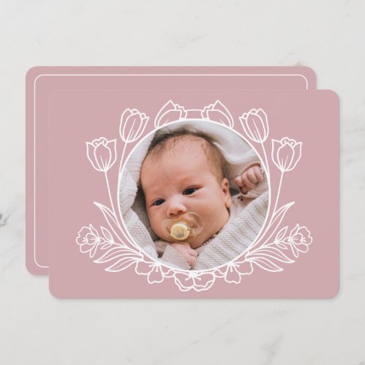 Einfache Blumenrosa Taufe Dankeschön Karte (Vorne/Hinten)