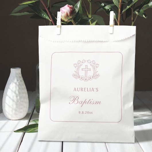 Einfache Blumenrosa-Taufe Geschenktütchen