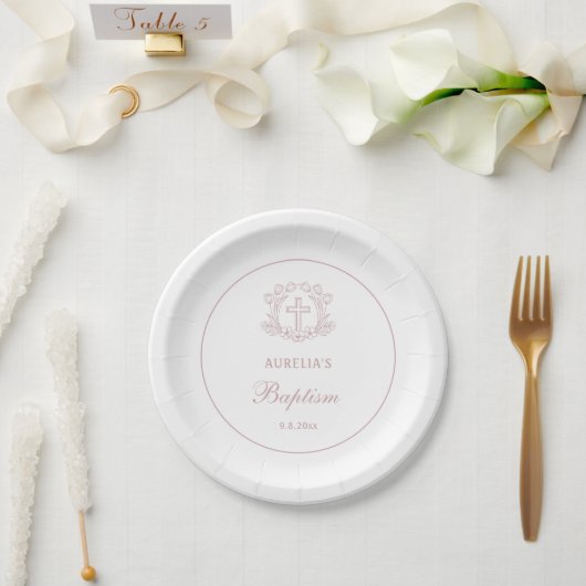 Einfache Blumenrosa-Taufe Pappteller (Hochzeit)