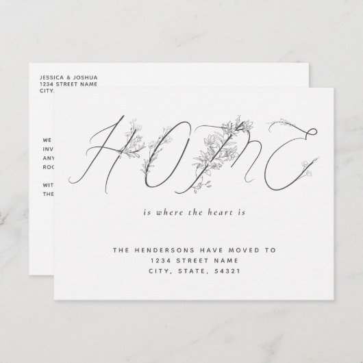 Einfache Blumenschrift Neue Zuhause-Moving-Ankündi Postkarte (Vorne/Hinten)