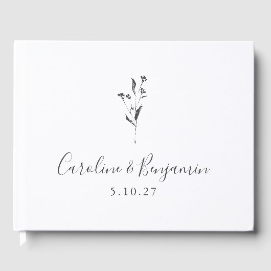 Einfache Blumenschrift White Boho Wedding Custom Gästebuch (Vorderseite)