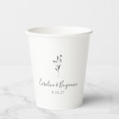 Einfache Blumenschrift White Boho Wedding Custom Pappbecher (Vorderseite)