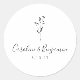 Einfache Blumenschrift White Boho Wedding Custom Runder Aufkleber