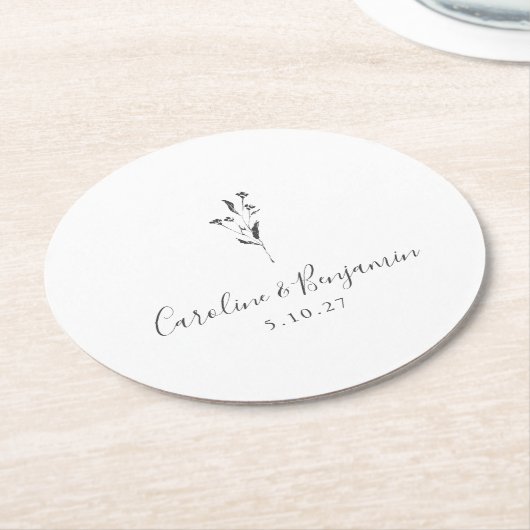 Einfache Blumenschrift White Boho Wedding Custom Runder Pappuntersetzer (Angewinkelt)