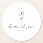 Einfache Blumenschrift White Boho Wedding Custom Runder Pappuntersetzer (Vorderseite)