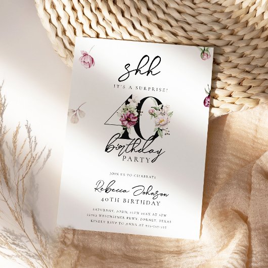 Einfache Blumenüberraschung 40. Geburtstag Party Einladung