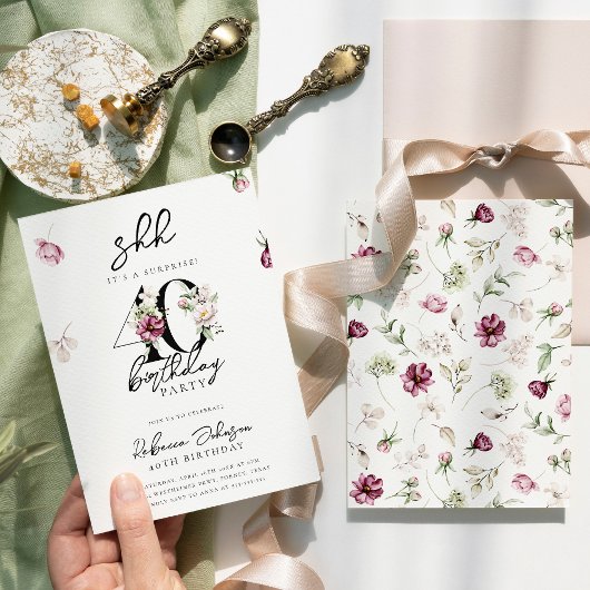 Einfache Blumenüberraschung 40. Geburtstag Party Einladung