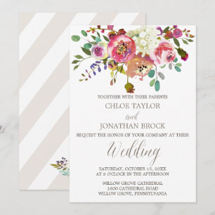 Einfache Blumenwatercolor Bouquet Wedding Einladung