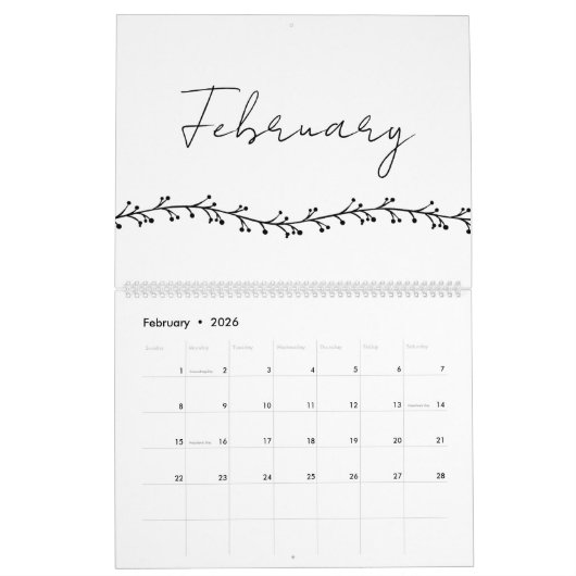 Einfache Blumenzweige, handschriftlicher Kalender (Feb 2026)