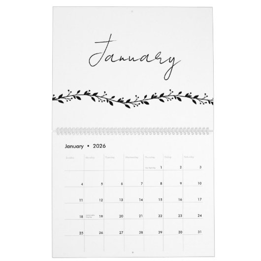 Einfache Blumenzweige, handschriftlicher Kalender (Jan 2026)