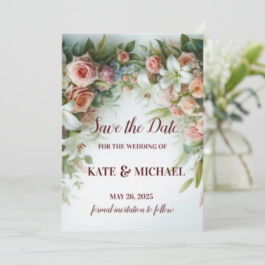 Einfache Blush-Blues-Hochzeit Speichern Sie die Da Save The Date (Stehend Vorderseite)
