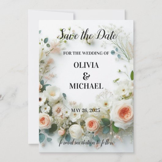 Einfache Blush-Blues-Hochzeit Speichern Sie die Da Save The Date (Vorderseite)