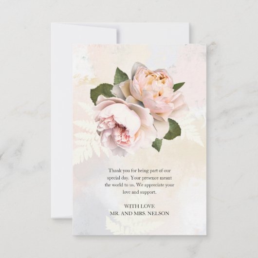 Einfache Blush Blume Foto Hochzeit Danke Karte (Rückseite)