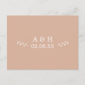 Einfache Blush-Botanische Monogramm Save the Date Postkarte (Vorderseite)