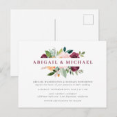 Einfache Blush & Burgund Wasserfarbe Bouquet Weddi Einladungspostkarte (Vorne/Hinten)