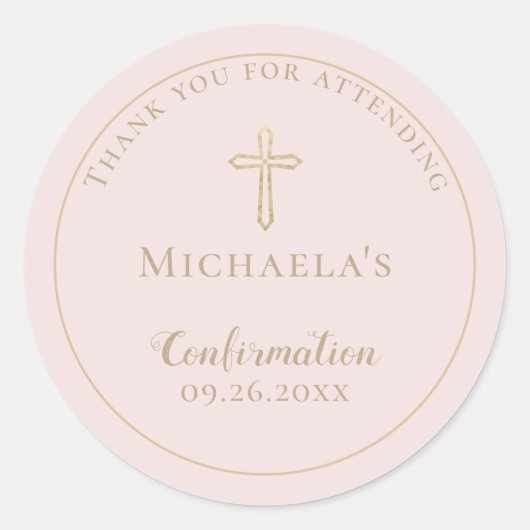 Einfache Blush-Gold-Cross-Bestätigung Runder Aufkleber (Vorderseite)