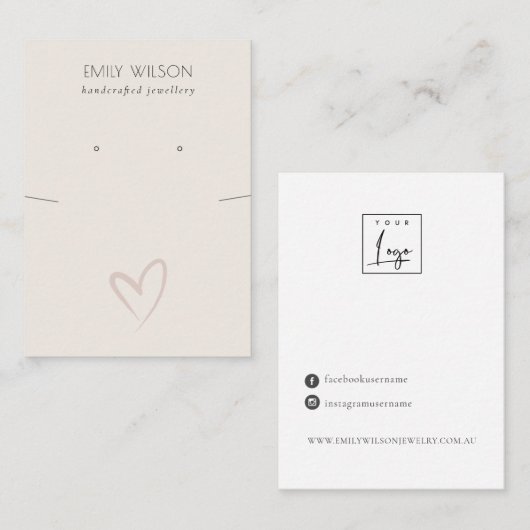 Einfache Blush-Herz-Kette Earring Display Visitenkarte (Vorne/Hinten)