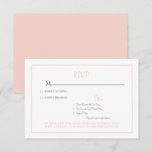 Einfache Blush Moderne Schriftart Hochzeit RSVP-Ka RSVP Karte (Vorne/Hinten)