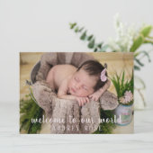 Einfache Blush Pink Baby Girl Foto Collage Geburt Ankündigung (Stehend Vorderseite)