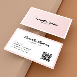 Einfache Blush Pink Border Script Typografie QR-Co Visitenkarte