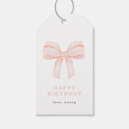 Einfache Blush Pink Coquette Bow Happy Birthday Geschenkanhänger