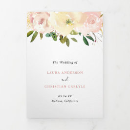 Einfache Blush Pink Floral Elegante Hochzeit Dreifach Gefaltete Einladung